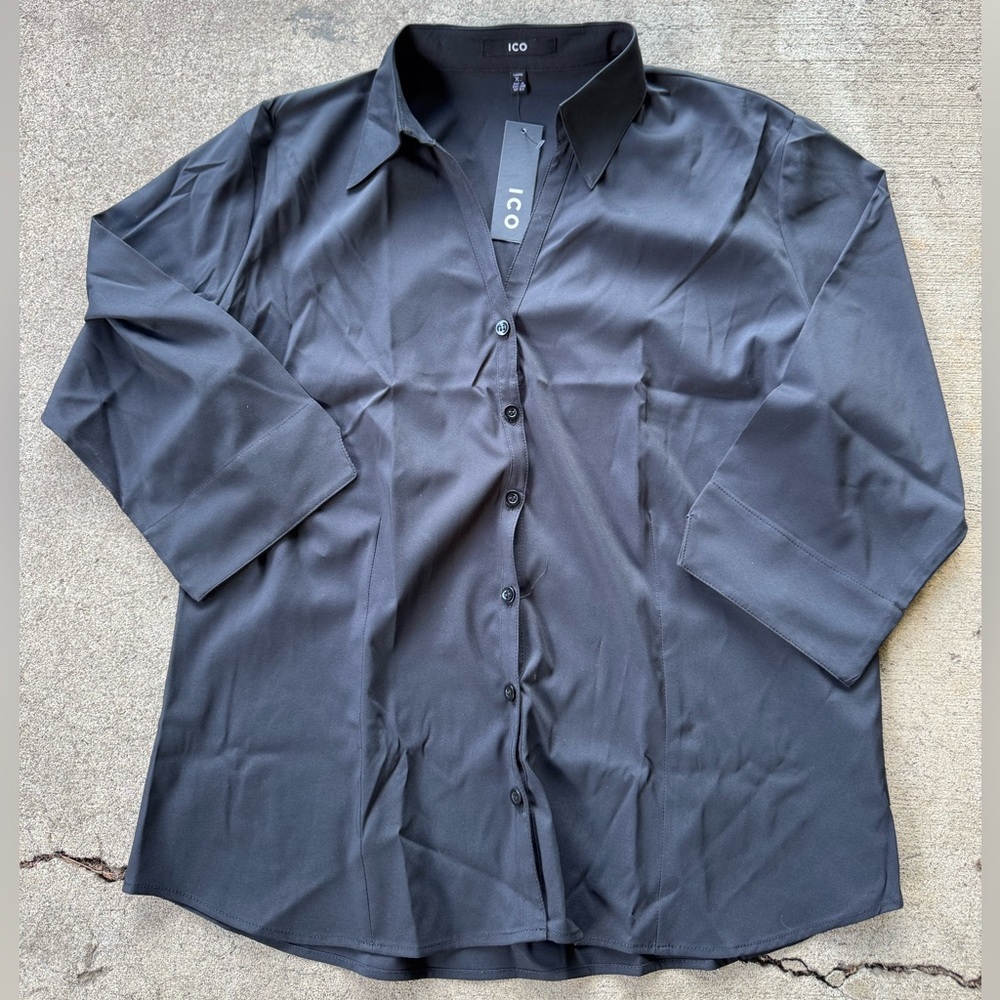 NWT ICO Black Button-Up Shirt Size XL